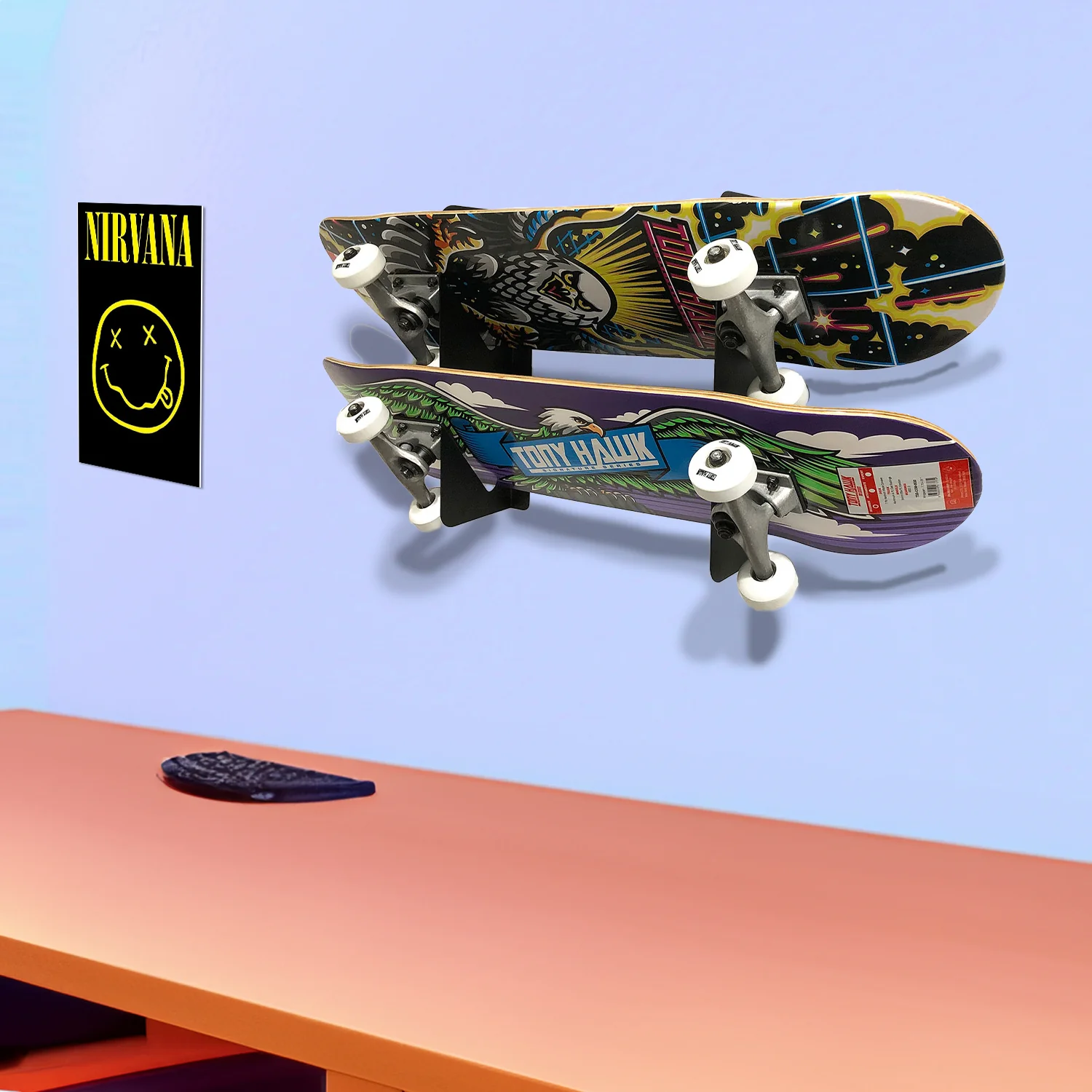 BlackSteel™ Dual Wall Mount Skateboard Rack Brackets - Image 5