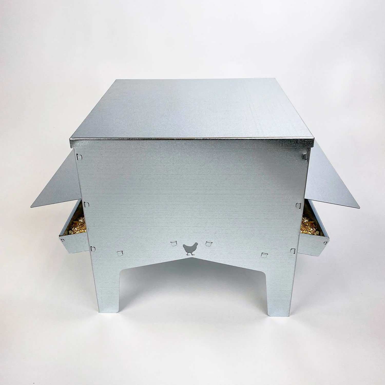 Jake's Farm Yard Large Galvanised Poultry & Chicken Feed Hopper with Roof - Image 13