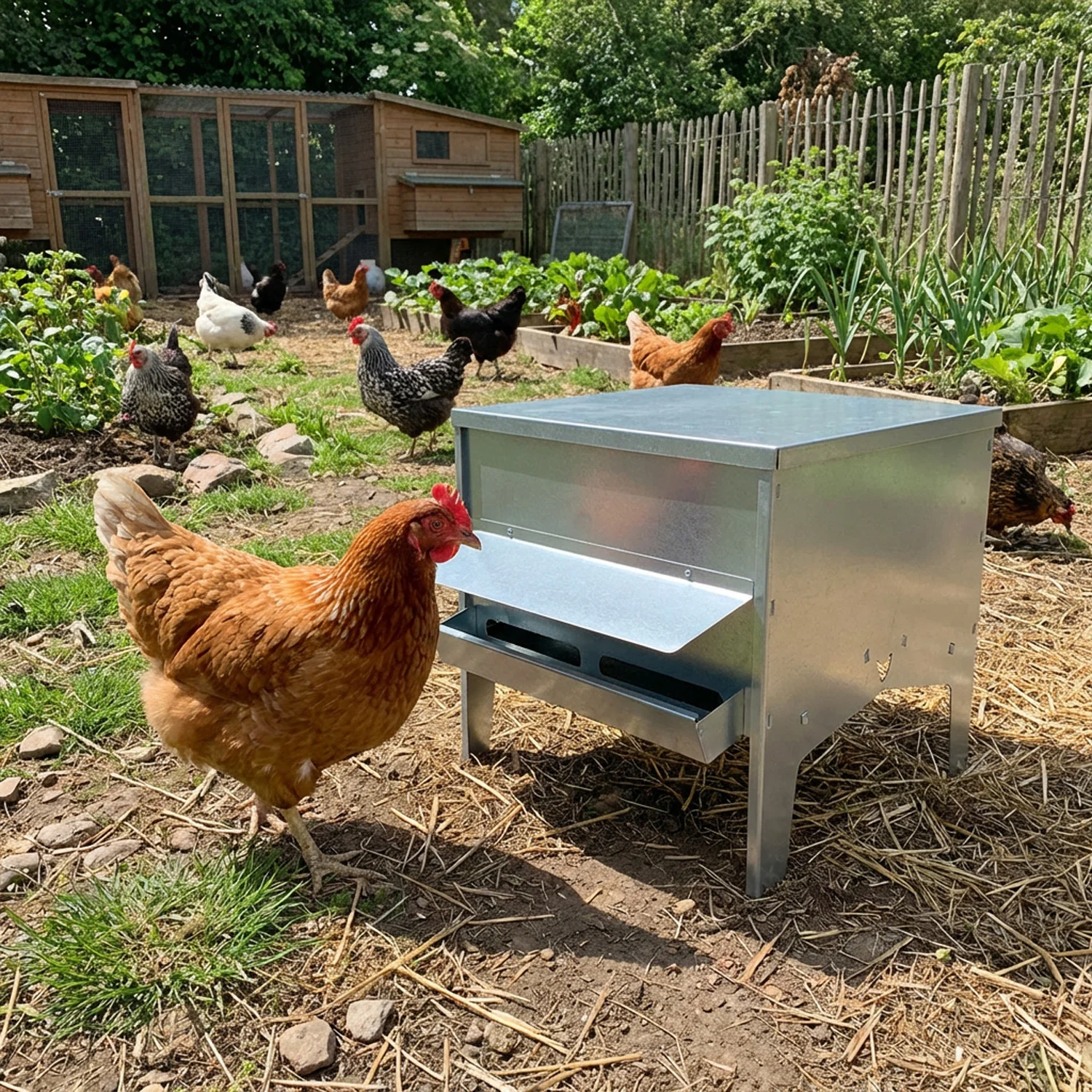 Jake's Farm Yard Large Galvanised Poultry & Chicken Feed Hopper with Roof - Image 3