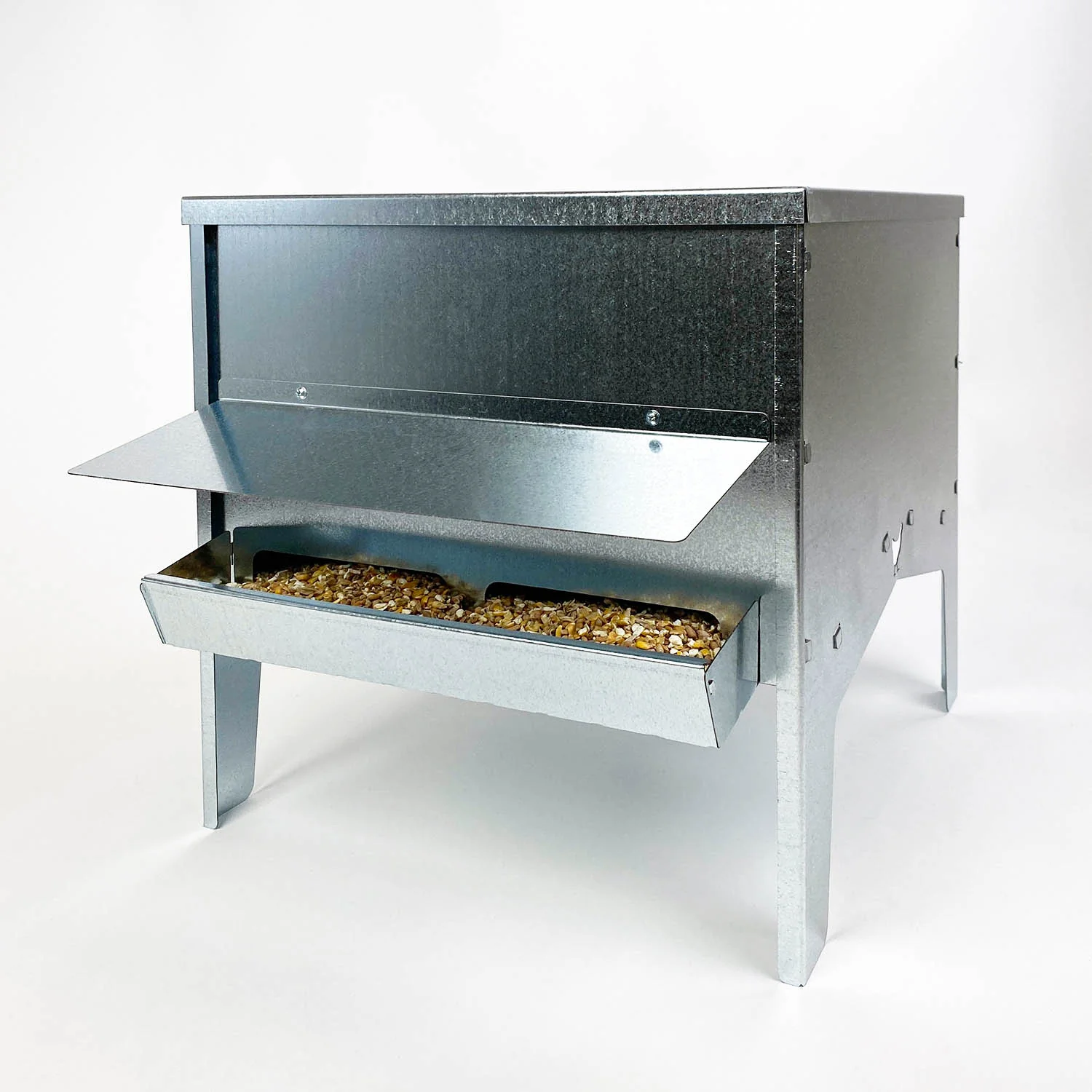 Jake's Farm Yard Large Galvanised Poultry & Chicken Feed Hopper with Roof - Image 6