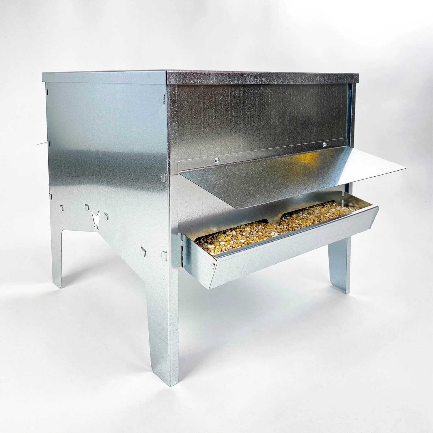 Jake's Farm Yard Large Galvanised Poultry & Chicken Feed Hopper with Roof - Image 8