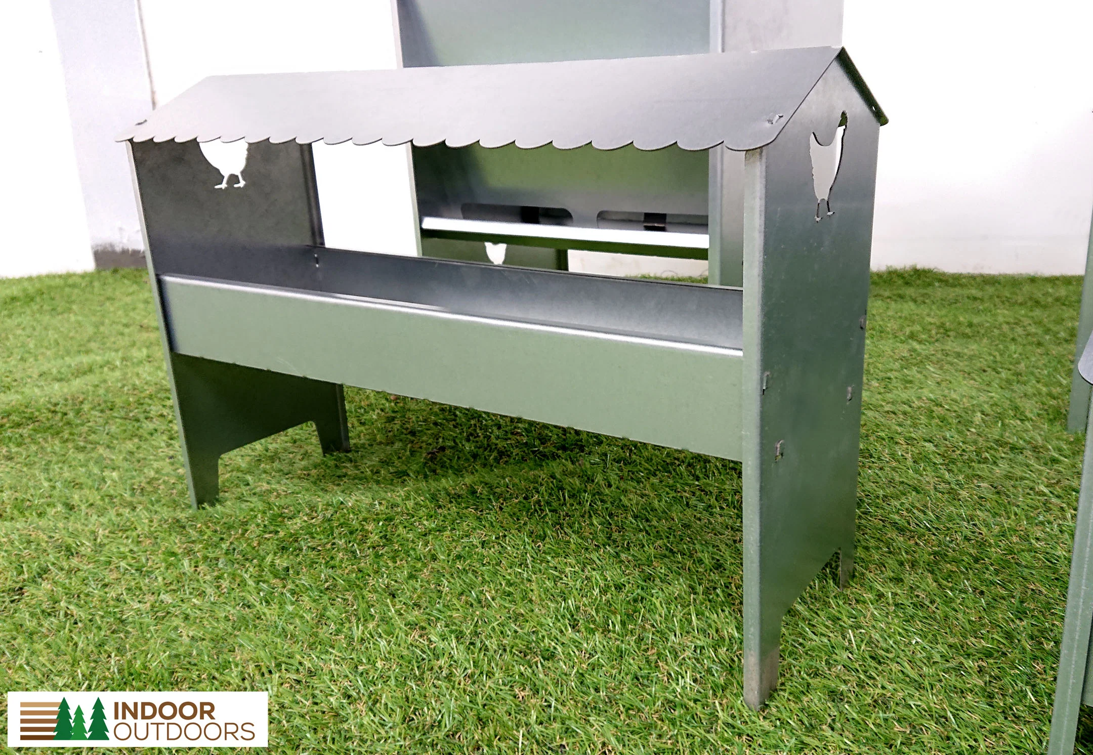 Medium Galvanised Steel Poultry & Chicken Feeder with Roof - Image 16