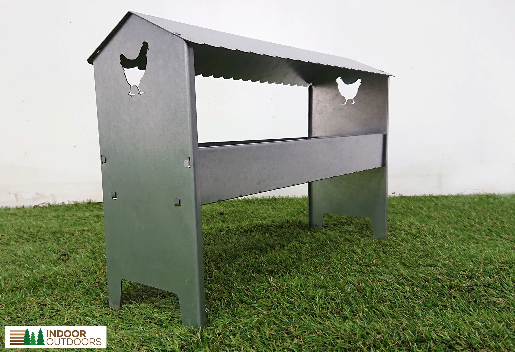 Medium Galvanised Steel Poultry & Chicken Feeder with Roof - Image 17
