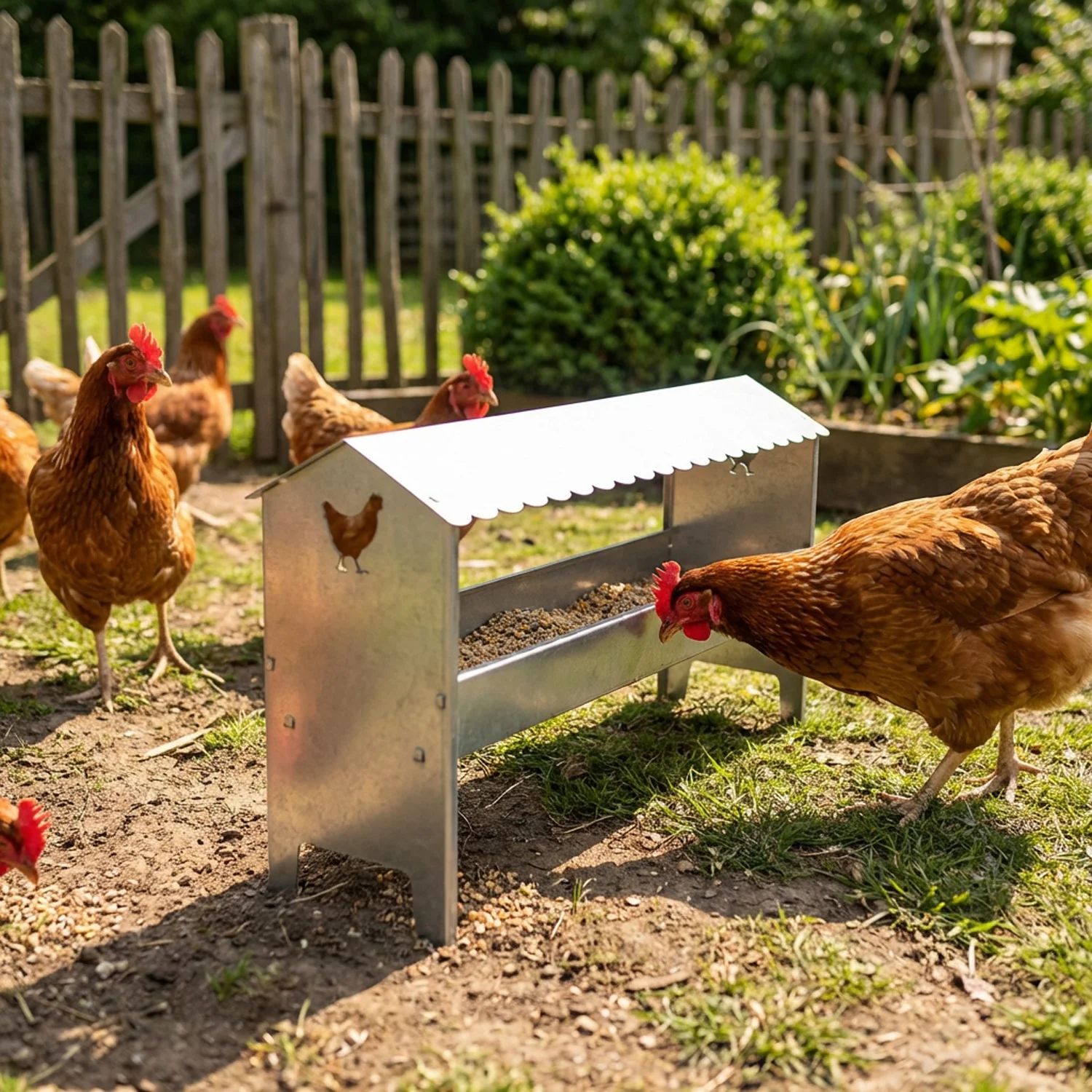 Medium Galvanised Steel Poultry & Chicken Feeder with Roof - Image 3