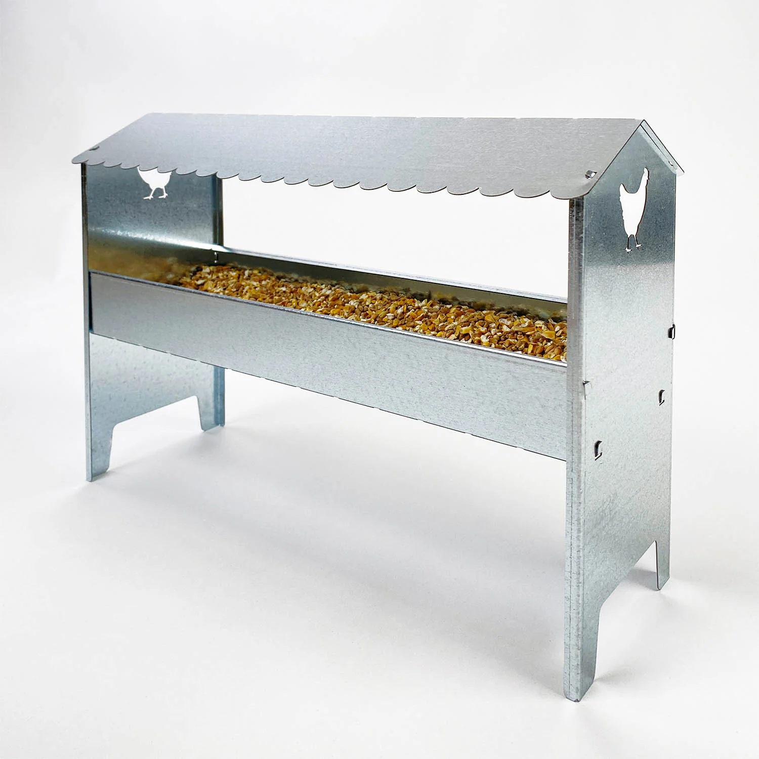 Medium Galvanised Steel Poultry & Chicken Feeder with Roof - Image 7