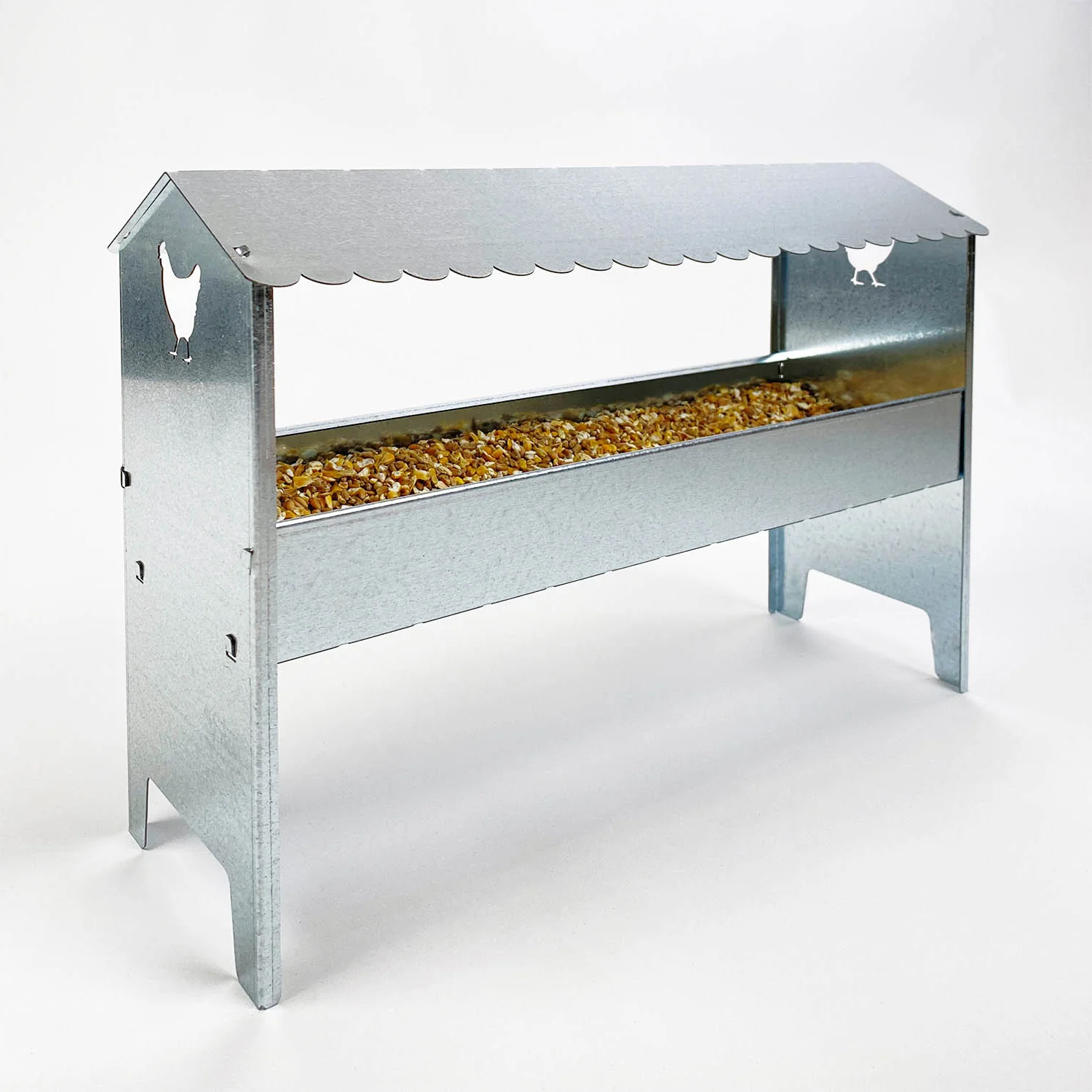 Medium Galvanised Steel Poultry & Chicken Feeder with Roof - Image 9