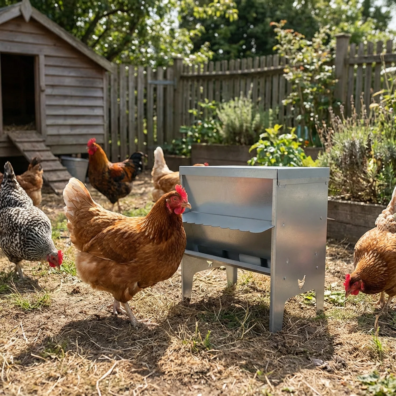 Jake's Farm Yard Medium Chicken & Poultry Galvanised Feed Hopper with Roof - Image 3