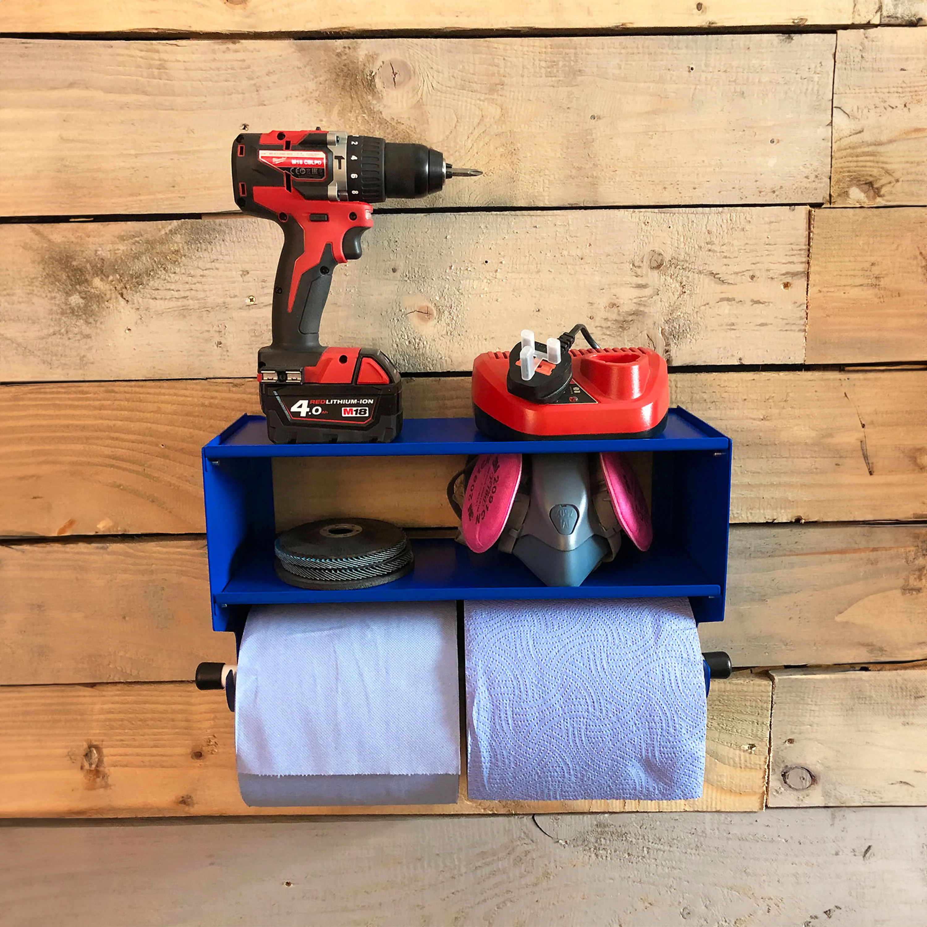 MegaMaxx UK™ Dual Blue Roll & Paper Towel Holder with Double Shelf - Image 6