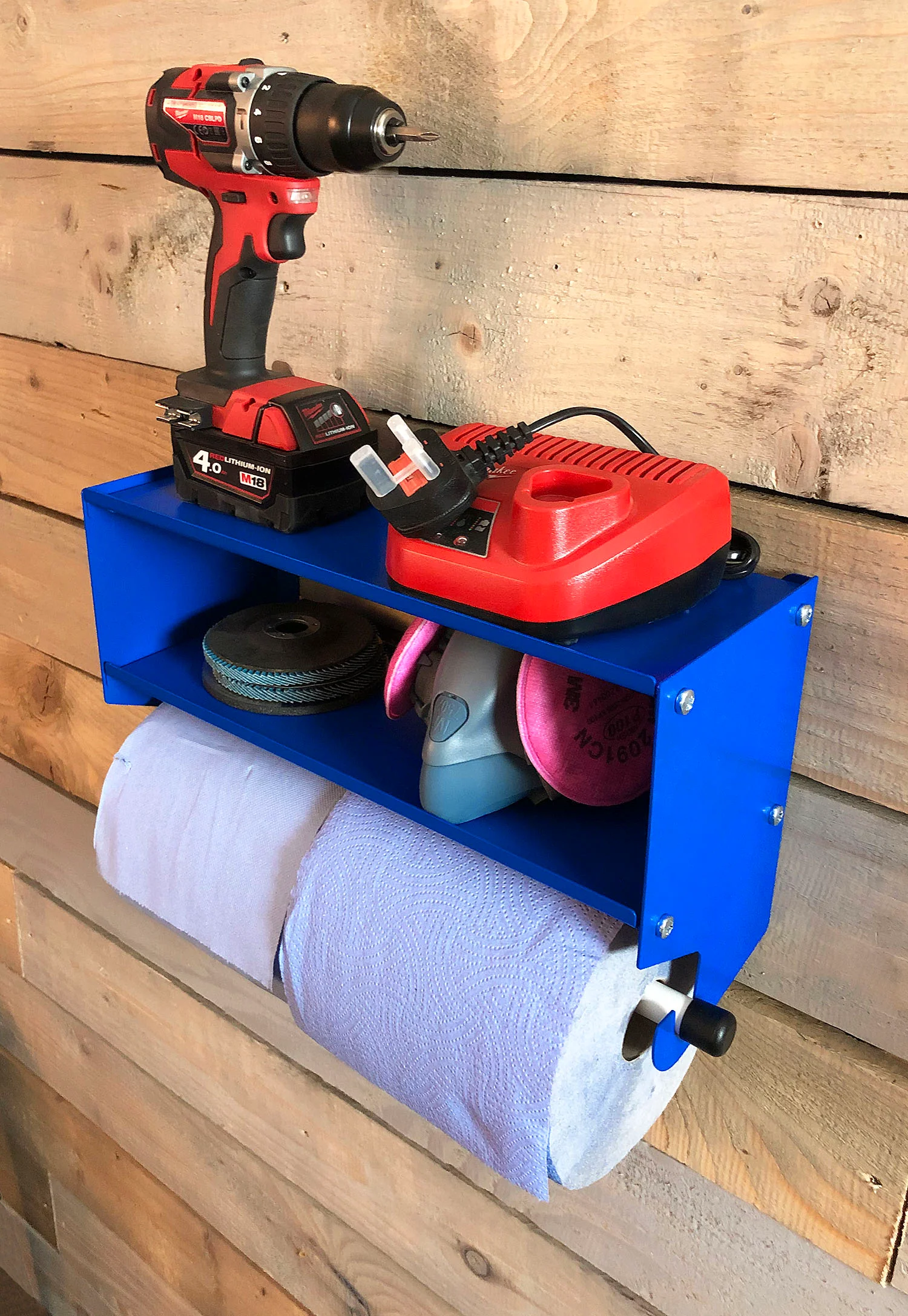 MegaMaxx UK™ Dual Blue Roll & Paper Towel Holder with Double Shelf - Image 9