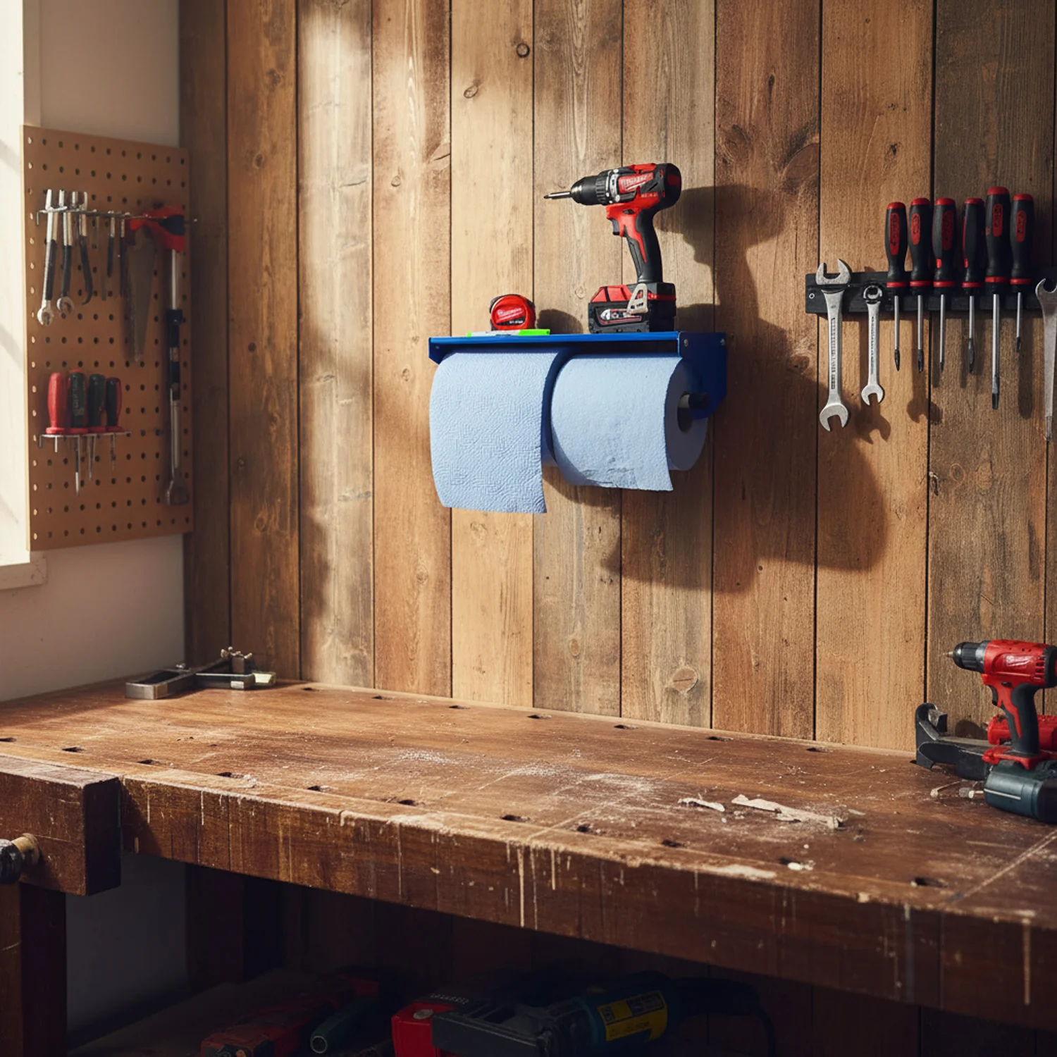 MegaMaxx UK™ Dual Blue Roll & Paper Towel Holder with Shelf - Image 3