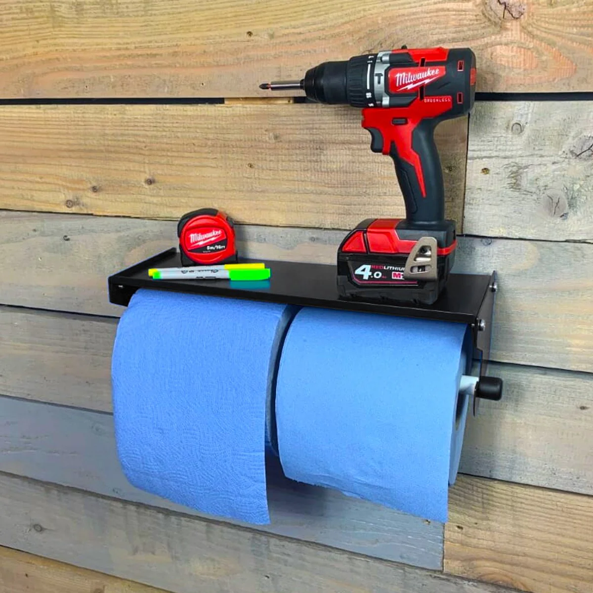 MegaMaxx UK™ Dual Blue Roll & Paper Towel Holder with Shelf - Image 5