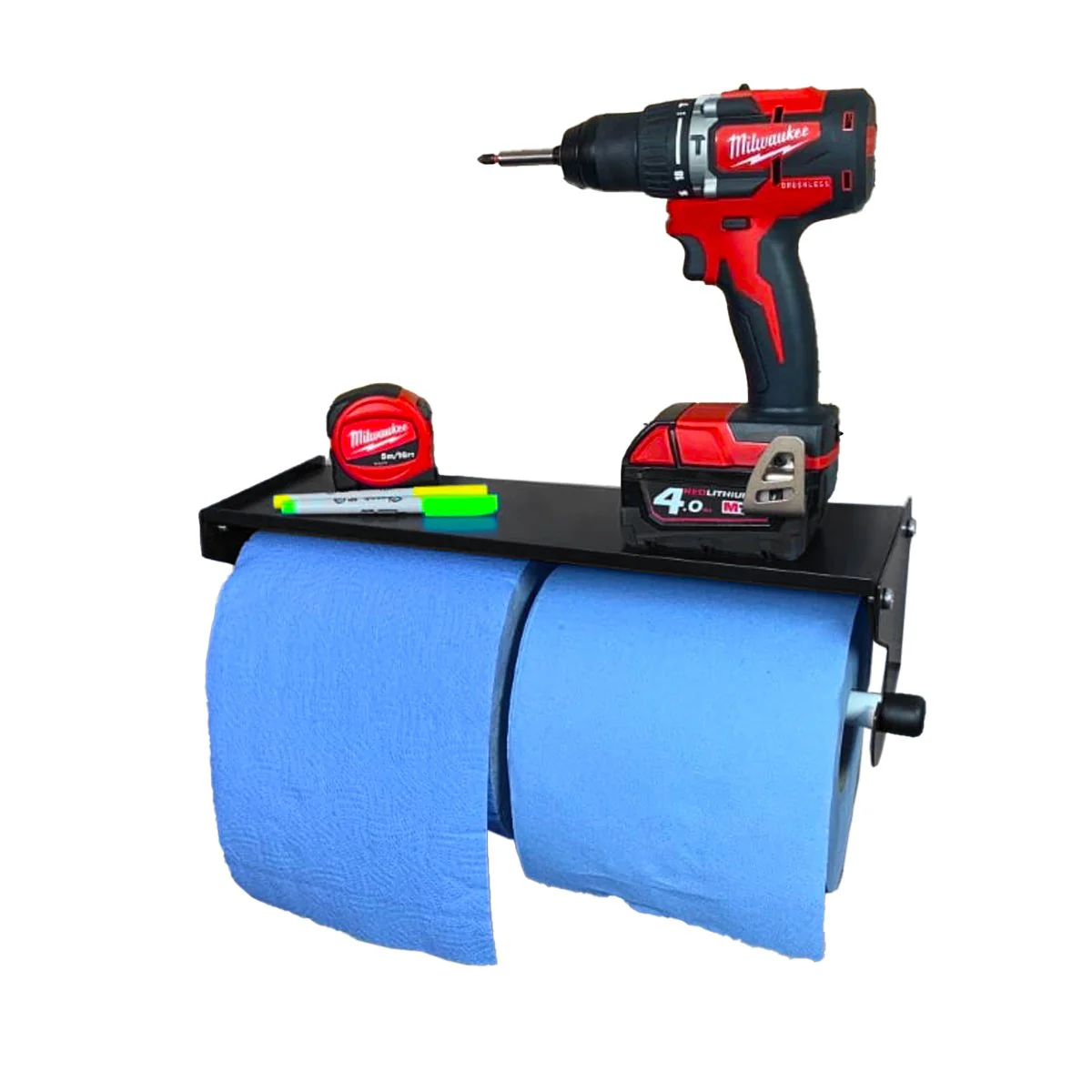 MegaMaxx UK™ Dual Blue Roll & Paper Towel Holder with Shelf - Image 7