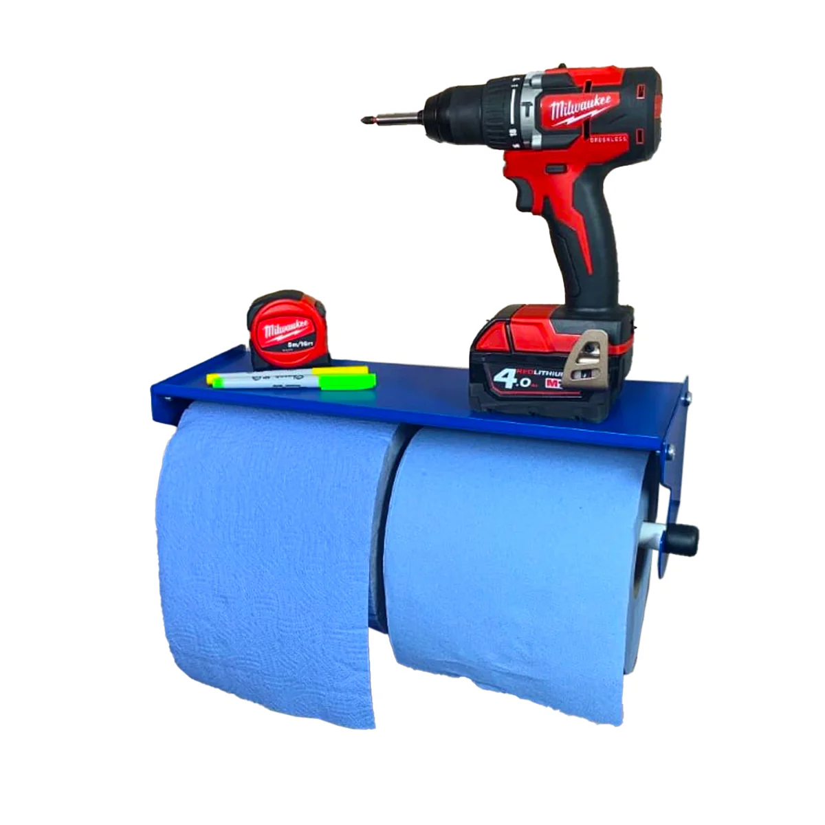 MegaMaxx UK™ Dual Blue Roll & Paper Towel Holder with Shelf - Image 8
