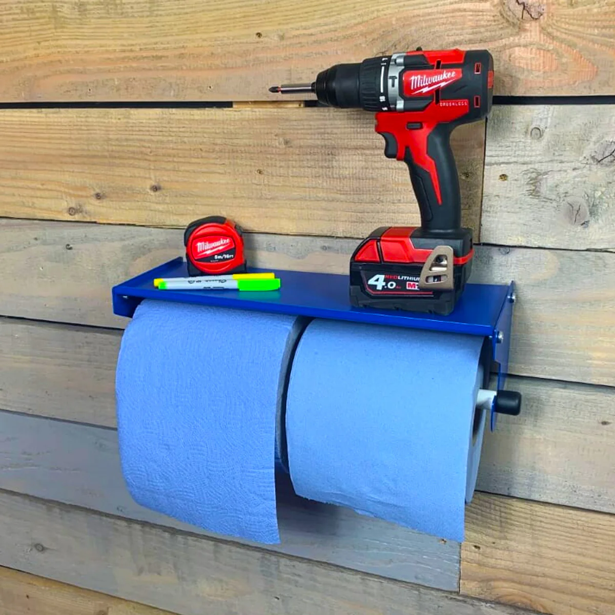 MegaMaxx UK™ Dual Blue Roll & Paper Towel Holder with Shelf - Image 9