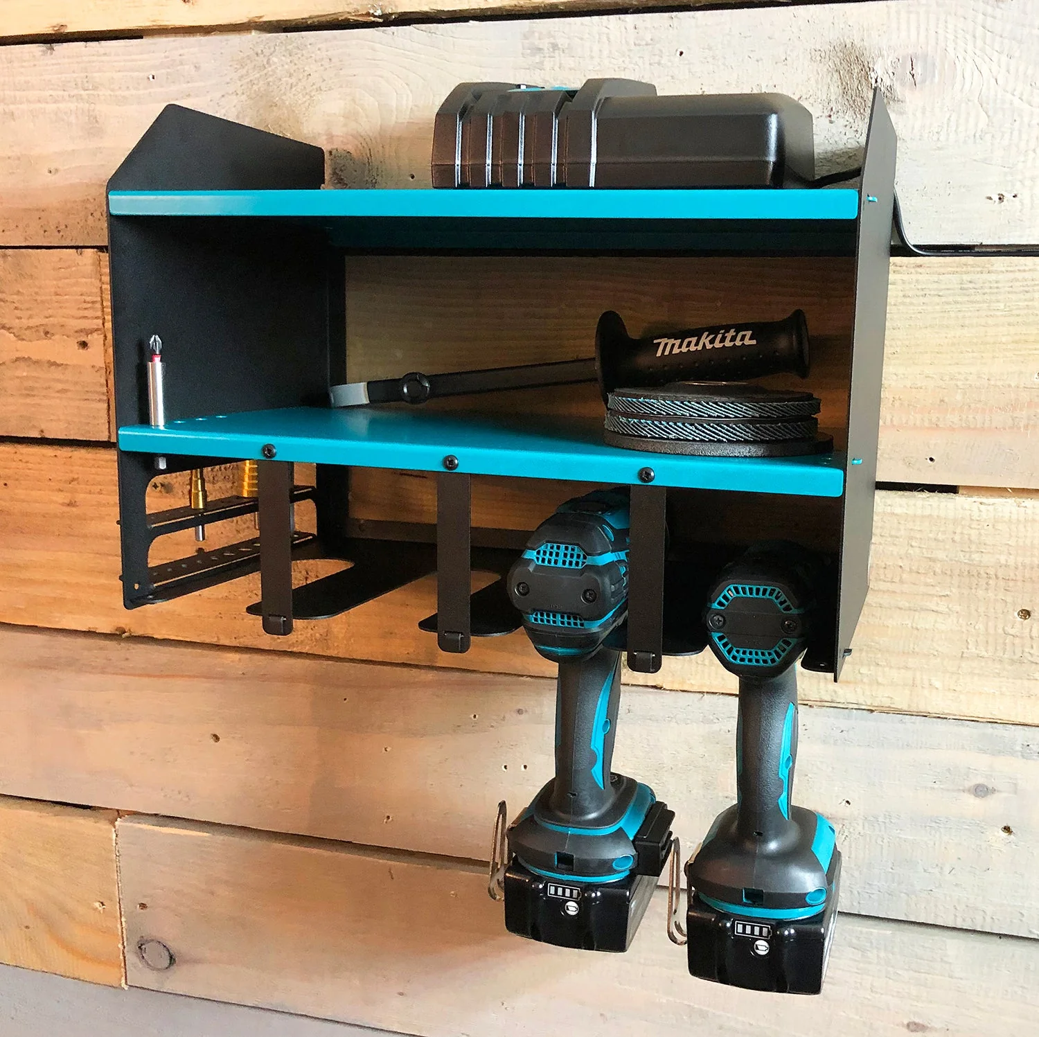MegaMaxx UK™ Wall Mount Power Tool Storage Unit (4 Tool Capacity) - Makita Aqua Blue Edition - Image 3
