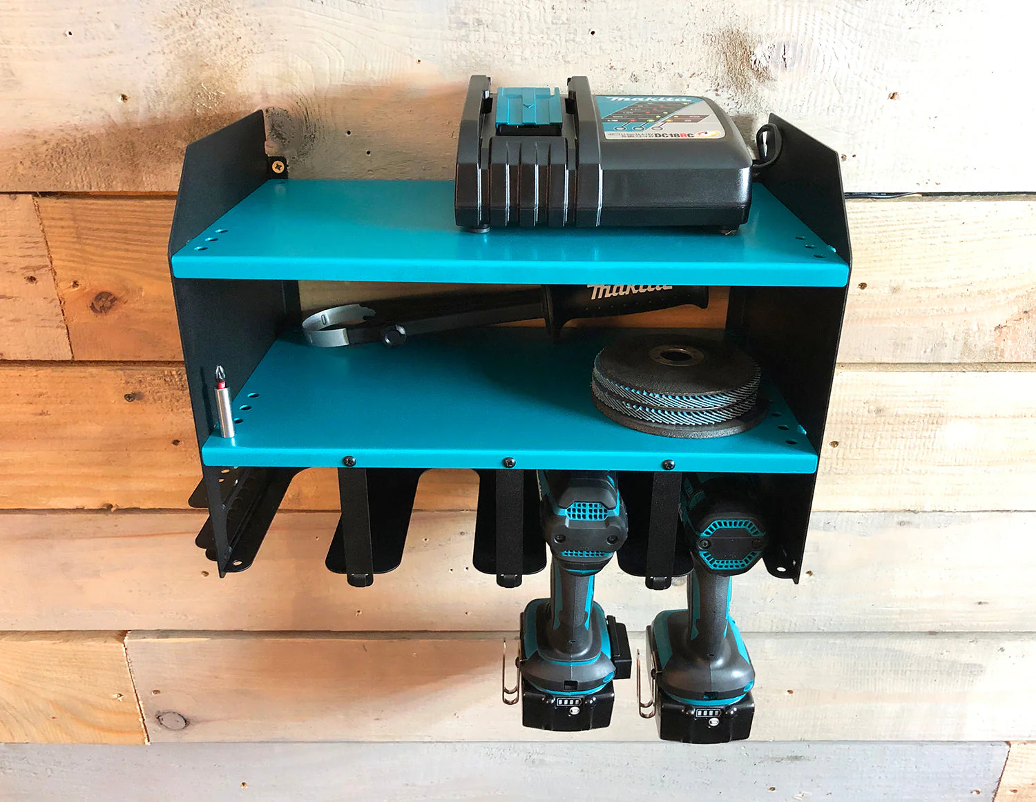 MegaMaxx UK™ Wall Mount Power Tool Storage Unit (4 Tool Capacity) - Makita Aqua Blue Edition - Image 8