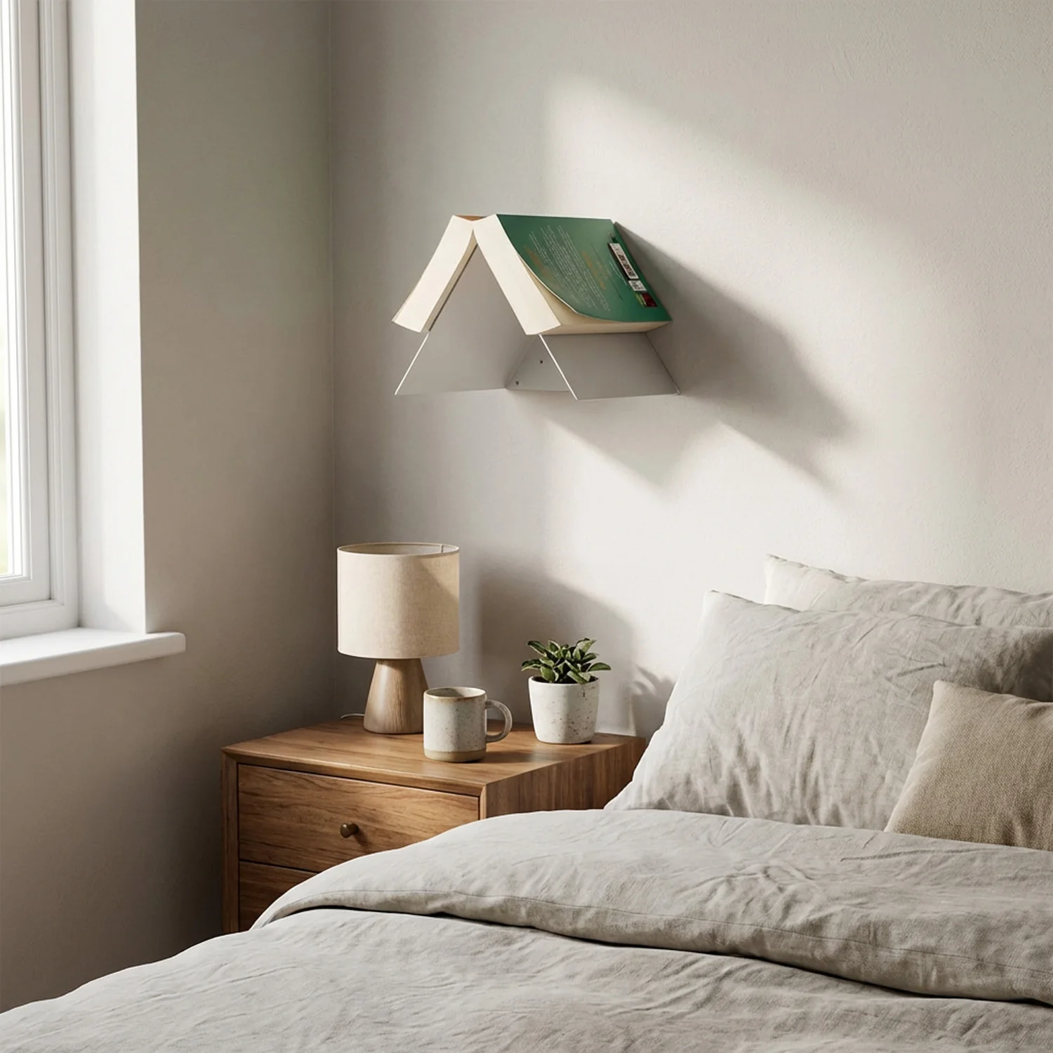 Okunaii™ Chapter Wall Mount Triangular Book Rest & Shelf (2 Sizes Available) - Image 3