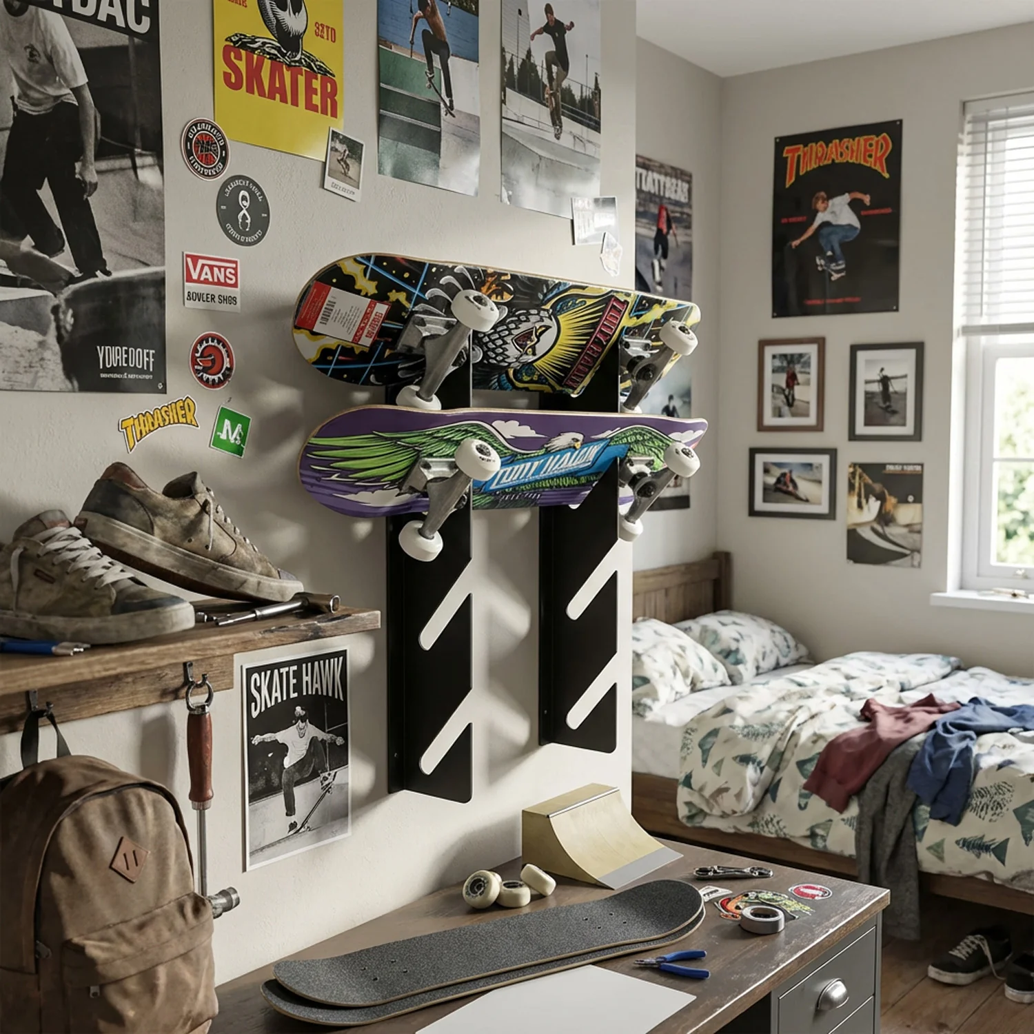 BlackSteel™ Quad Wall Mounting Skateboard Rack Brackets - Image 3