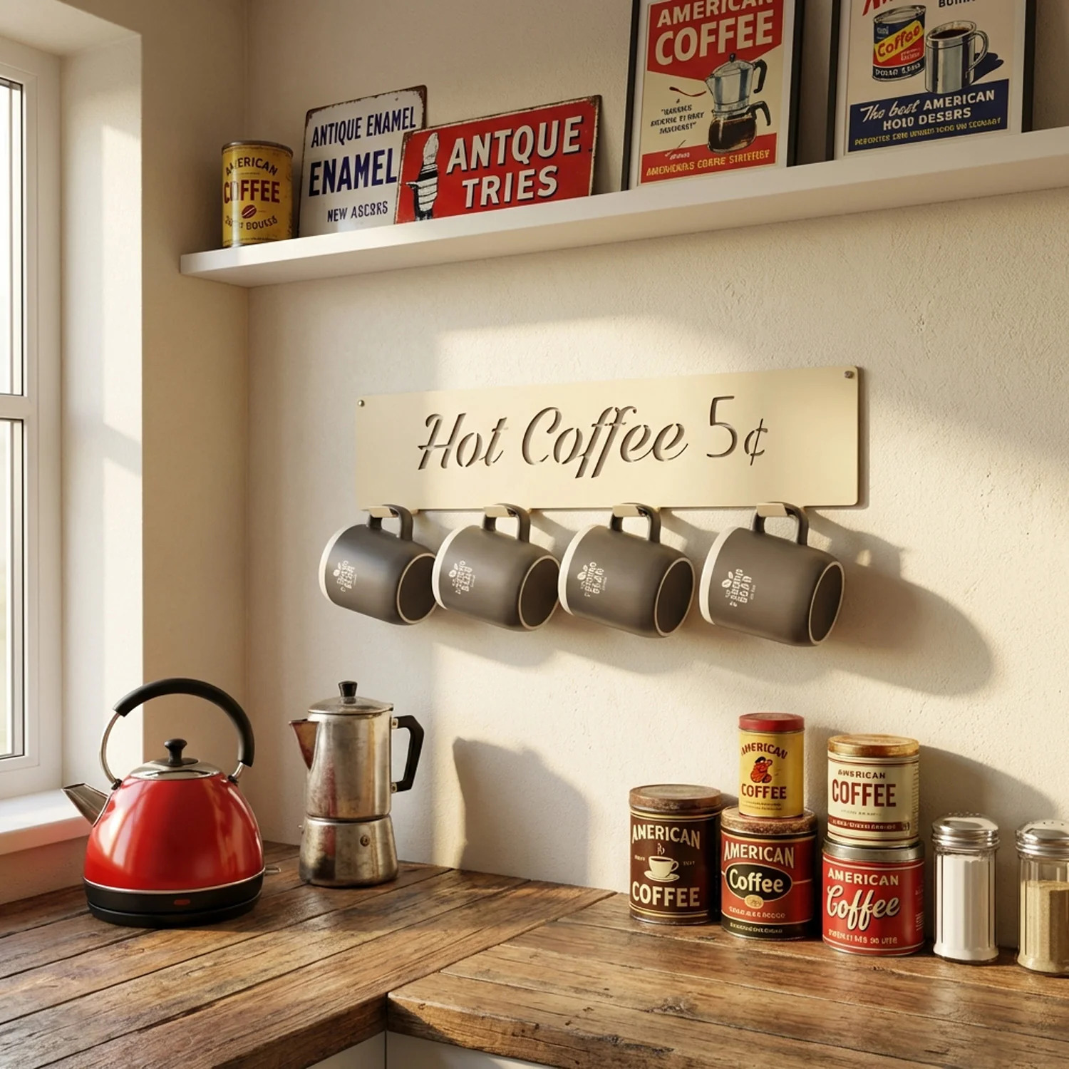 Okunaii™ Retro Americana Wall Mount Coffee Mug Holder - Image 4