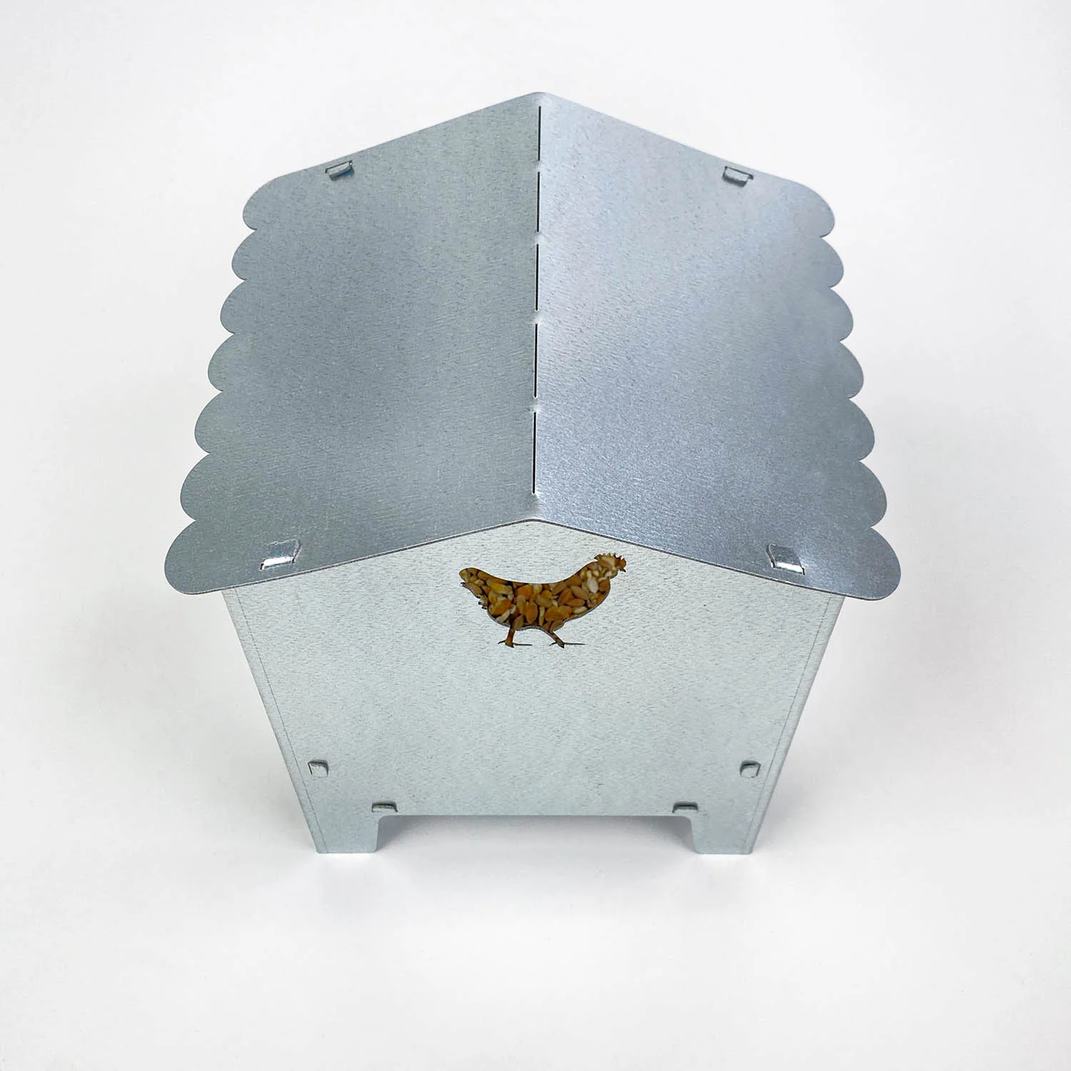 Small Chicken & Poultry Galvanised Feeder with Roof - Image 10