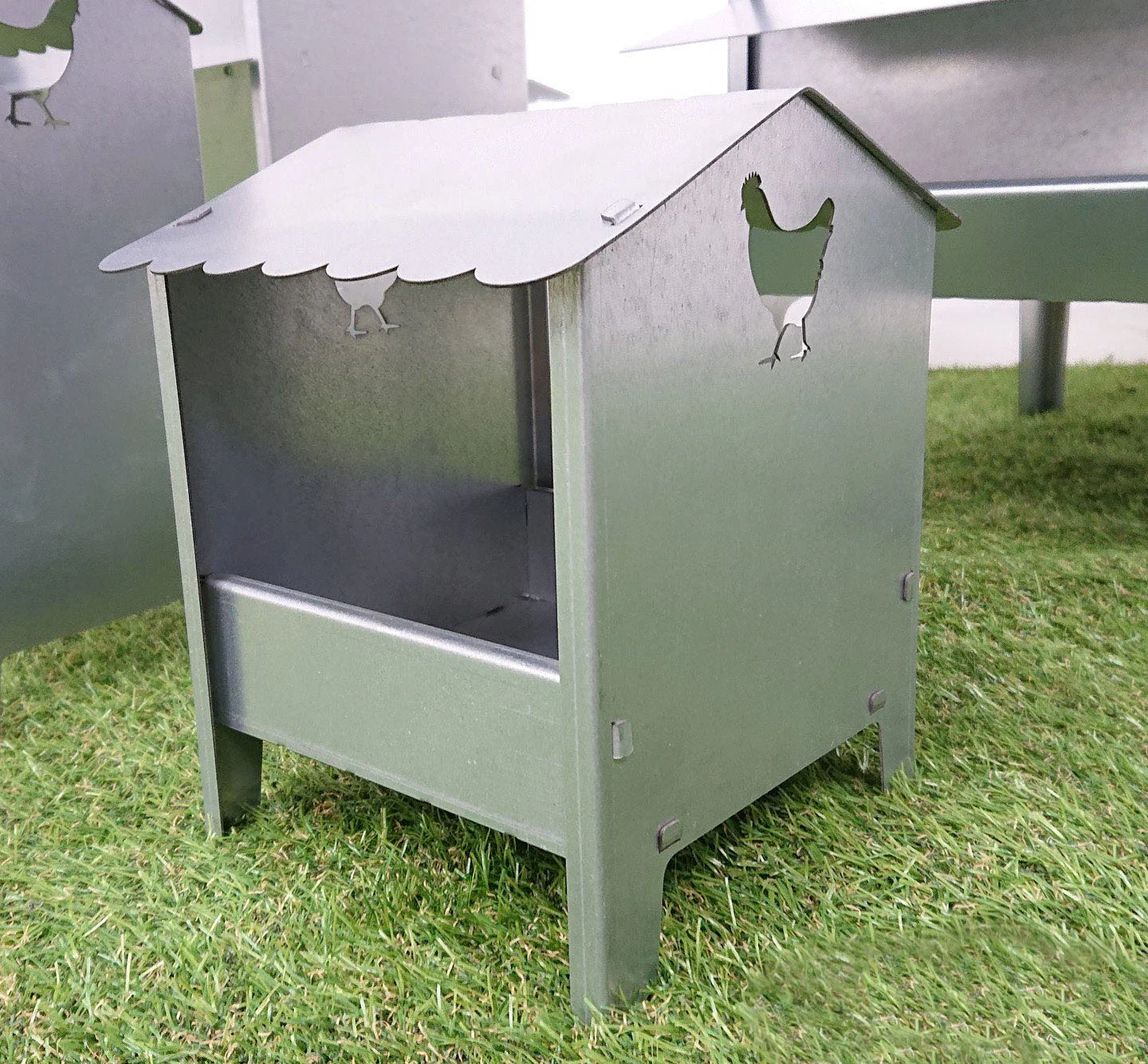 Small Chicken & Poultry Galvanised Feeder with Roof - Image 11