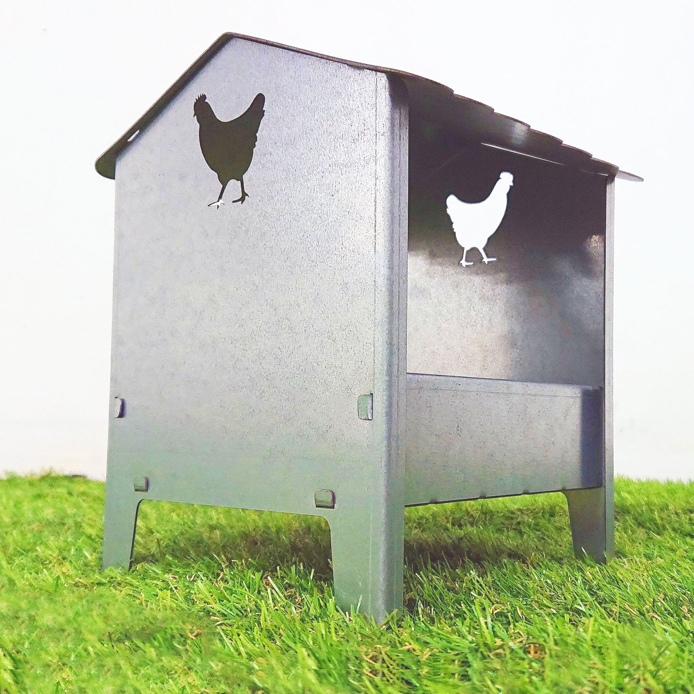 Small Chicken & Poultry Galvanised Feeder with Roof - Image 5