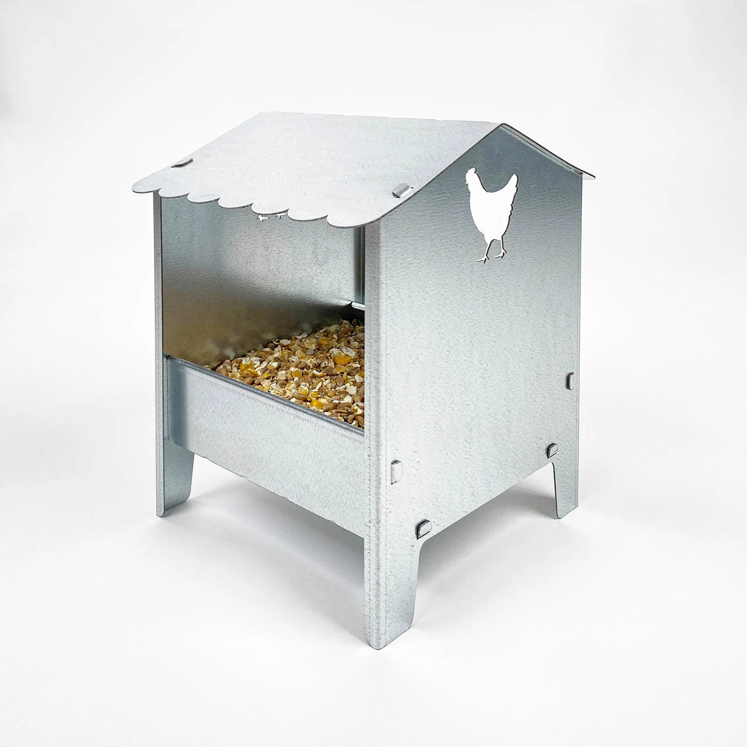 Small Chicken & Poultry Galvanised Feeder with Roof - Image 6