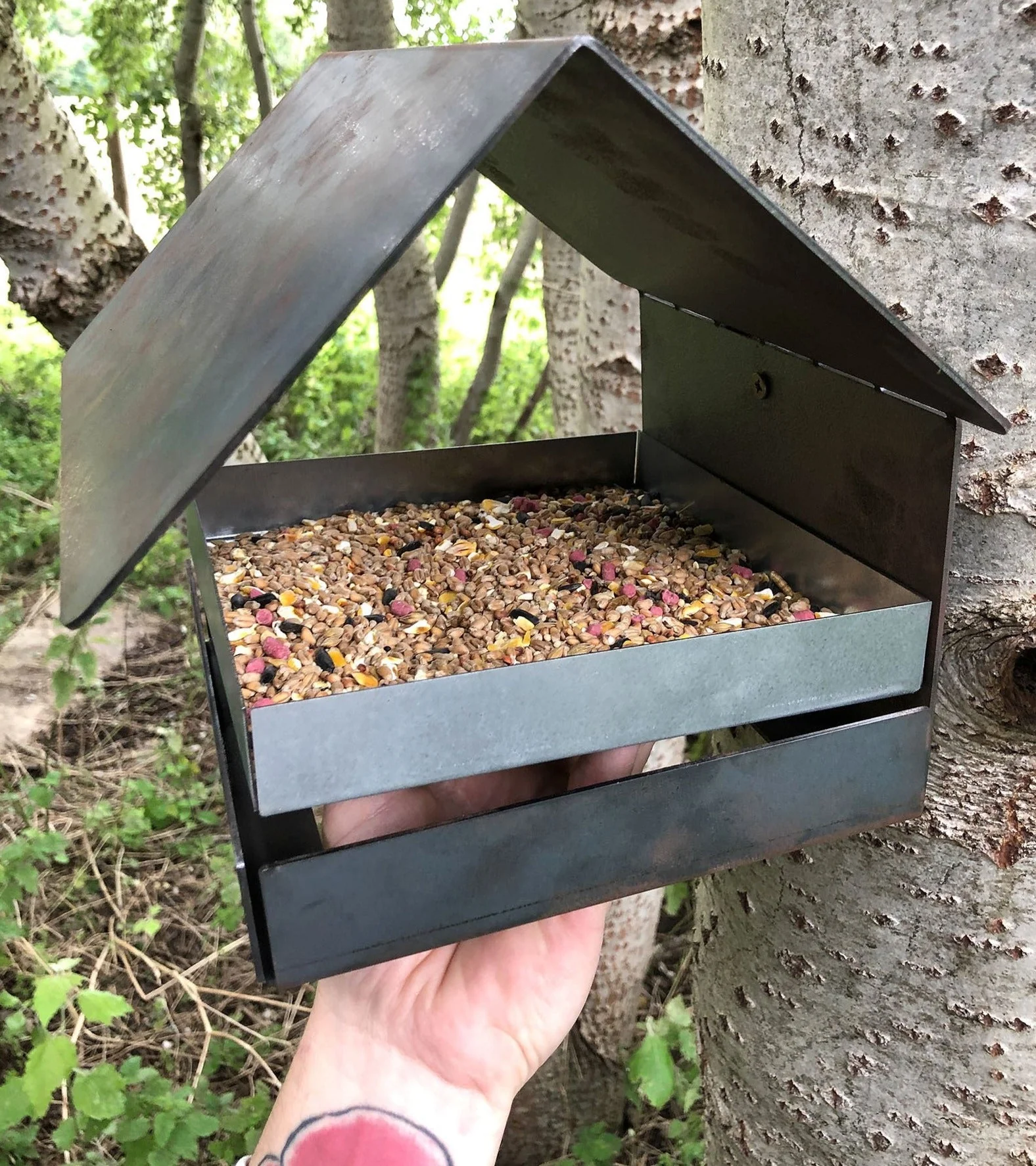 Jake's Farm Yard Wall Mounted & Tree Mounted Rustic Steel Bird Feeder - Image 11