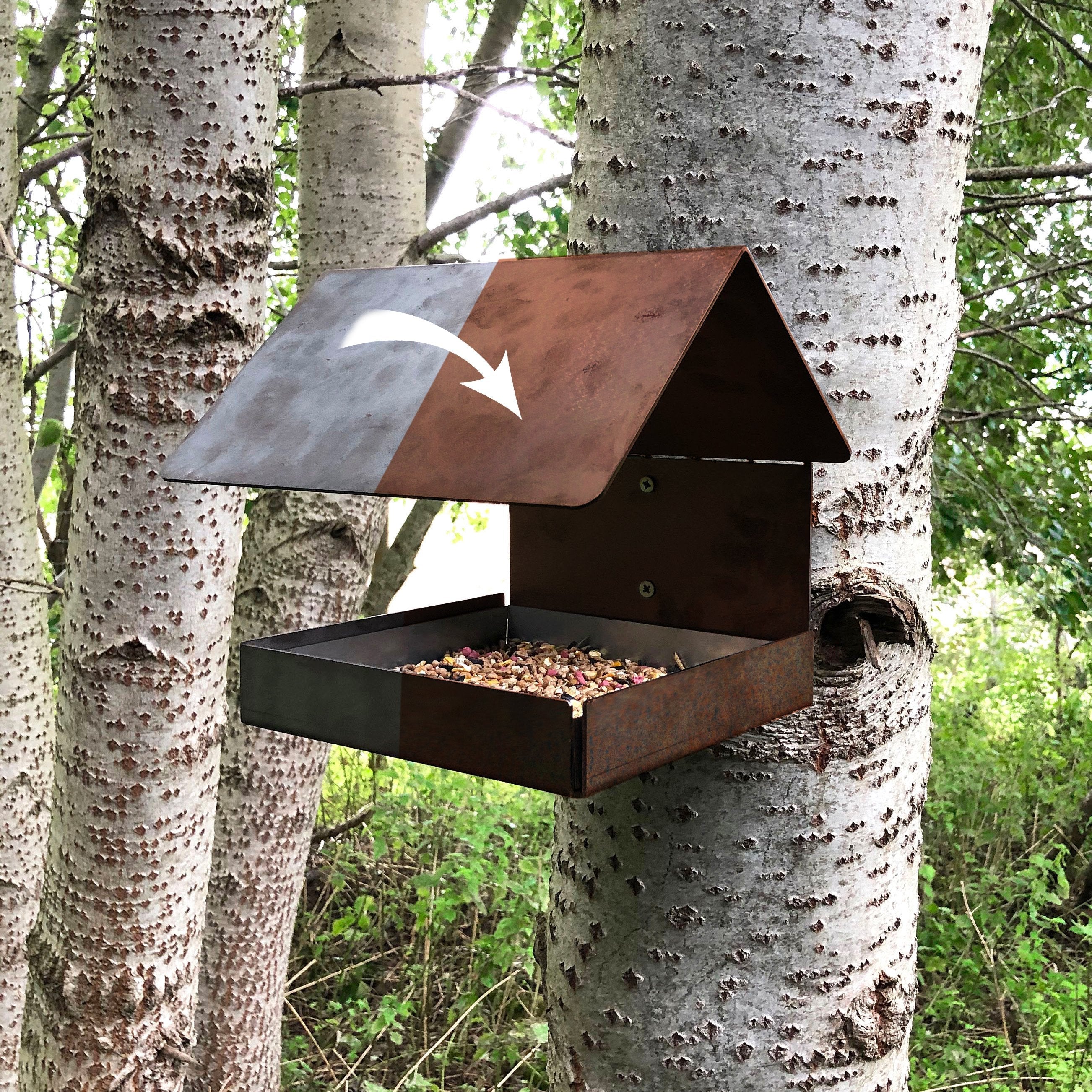 Jake's Farm Yard Wall Mounted & Tree Mounted Rustic Steel Bird Feeder - Image 4