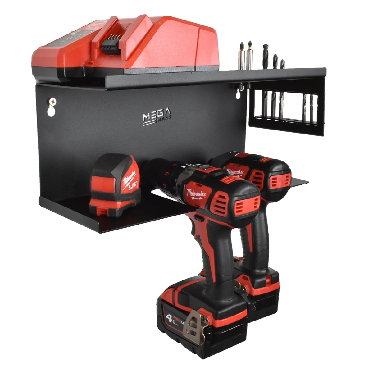 MegaMaxx UK™ Wall Mount Power Tool Storage Shelf (2 Drill Capacity) - Image 5