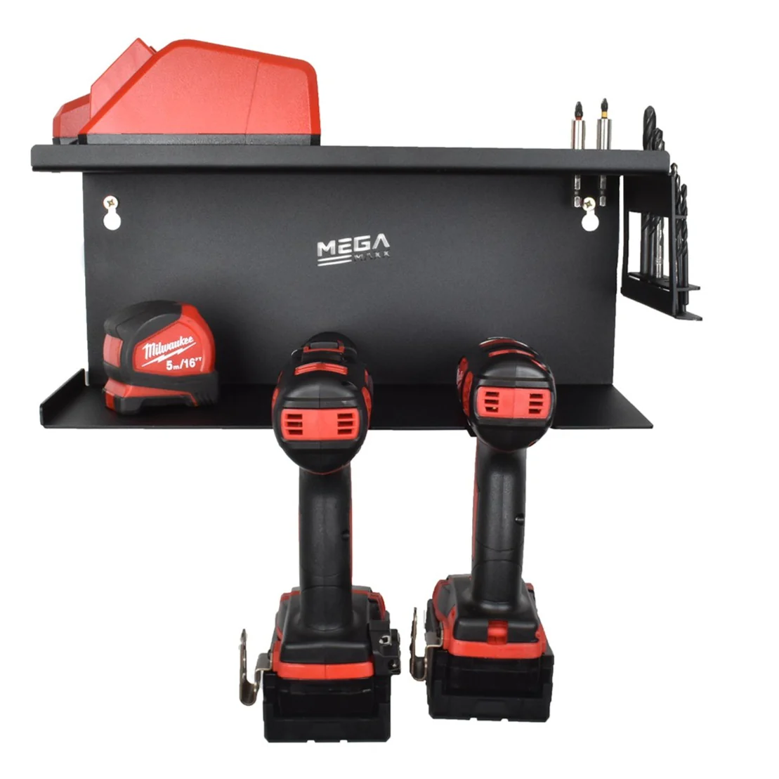 MegaMaxx UK™ Wall Mount Power Tool Storage Shelf (2 Drill Capacity) - Image 7