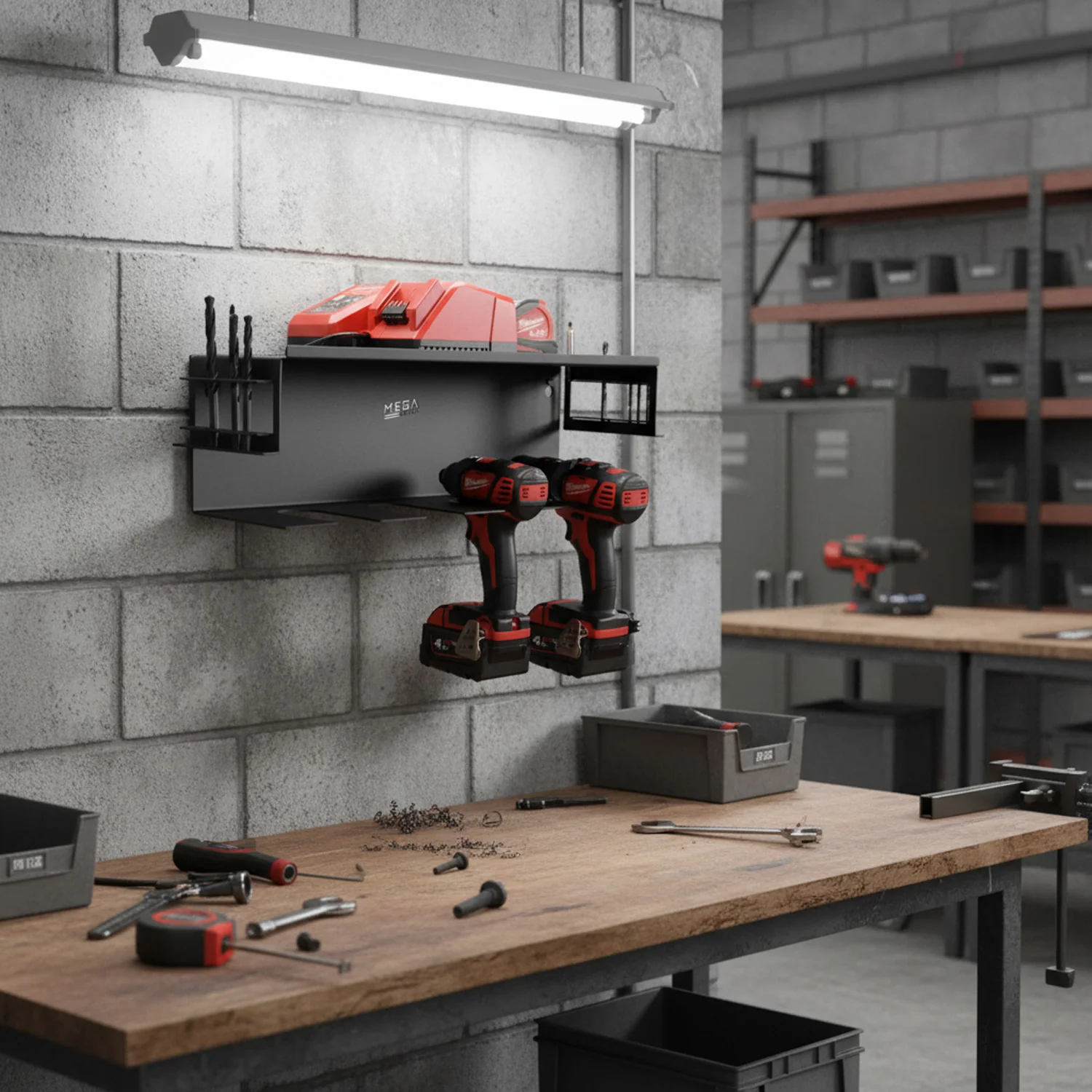 MegaMaxx UK™ Wall Mount Drill Storage Shelf (4 Drill Capacity) - Image 3