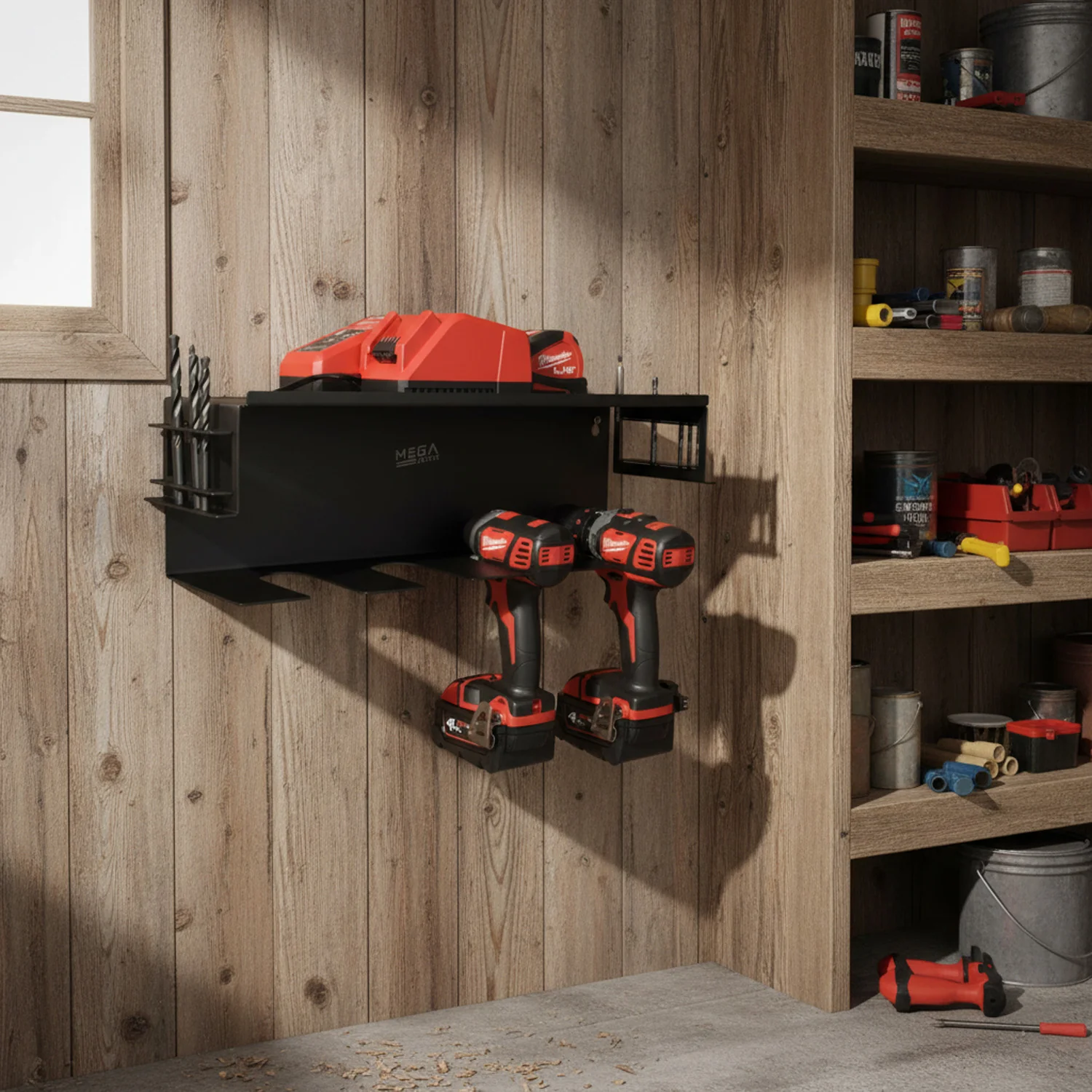 MegaMaxx UK™ Wall Mount Drill Storage Shelf (4 Drill Capacity) - Image 4